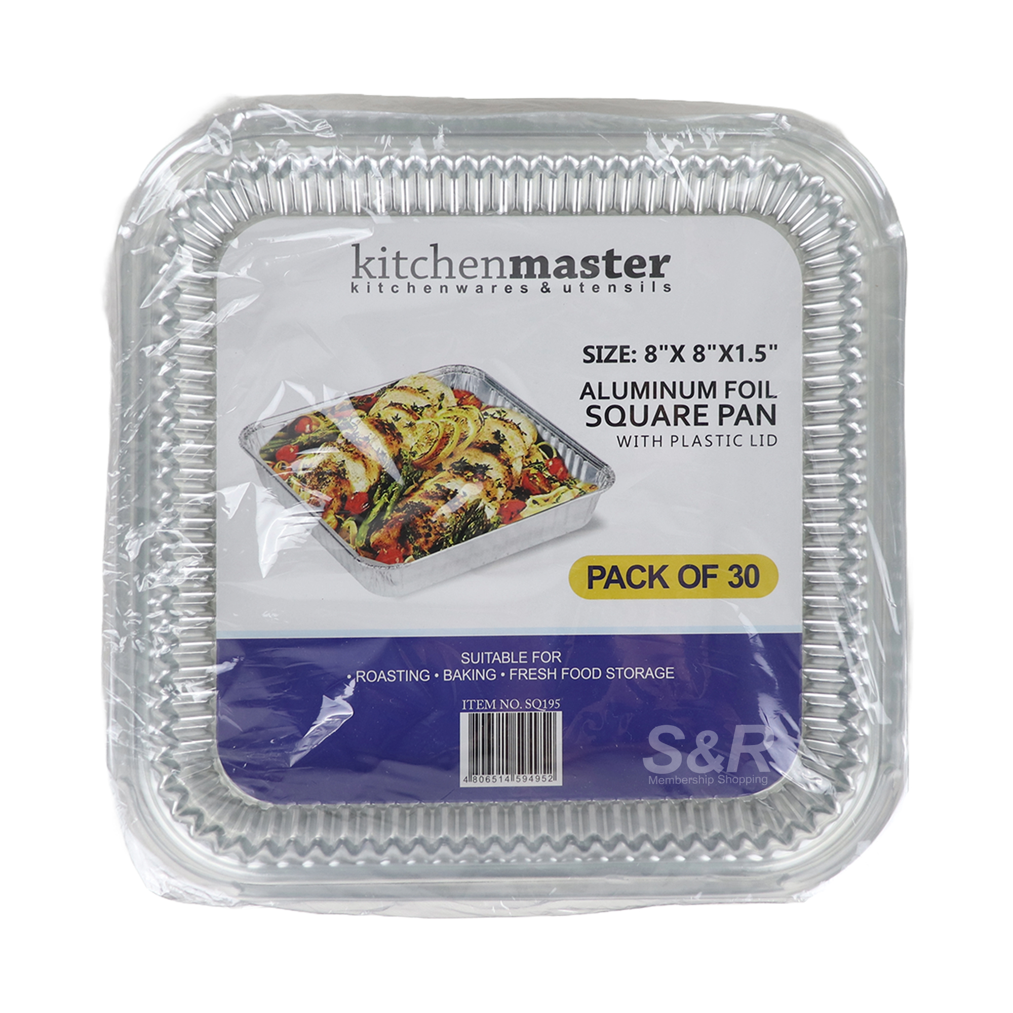Kitchen Master Aluminum Foil Square Pan with Plastic Lid 8x8x1.5in 30pack Kitchen Master Aluminum Foil Square Pan with Plastic Lid 8x8x1.5in 30pack